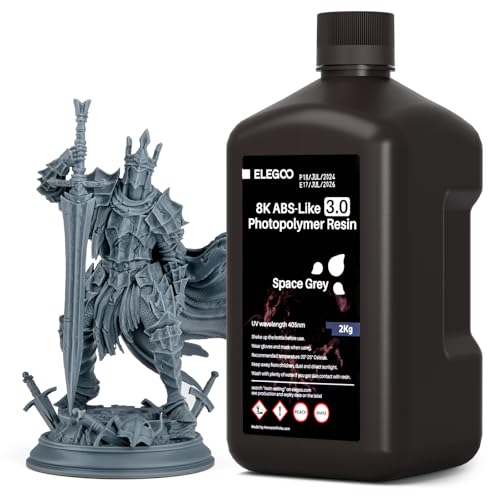 ELEGOO Upgraded 8K ABS-Like 3.0 Resin Space Grau 2000g, Hohe Zähigkeit, Schnellhärtendes 405nm LCD UV-Härtungsharz für 8K/12K/14K MSLA/DLP/LCD 3D Drucker von ELEGOO
