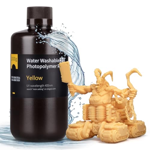 ELEGOO Upgraded Wasser Waschbares 3D Drucker Resin 2.0, Schnell Aushärtendes Photopolymerharz für LCD DLP SLA Resin Drucker, 395-405nm UV-Aushärtung 3D-Druckflüssigkeit, Gelb 1000g von ELEGOO