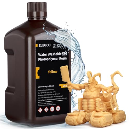ELEGOO Upgraded Wasser Waschbares 3D Drucker Resin 2.0, Schnell Aushärtendes Photopolymerharz für LCD DLP SLA Resin Drucker, 395-405nm UV-Aushärtung 3D-Druckflüssigkeit, Gelb 2000g von ELEGOO