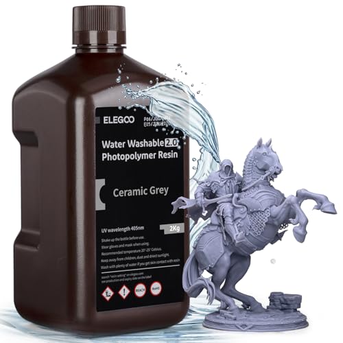 ELEGOO Upgraded Wasser Waschbares 3D Drucker Resin 2.0, Schnell Aushärtendes Photopolymerharz für LCD DLP SLA Resin Drucker, 395-405nm UV-Aushärtung 3D-Druckflüssigkeit, Grau 2000g von ELEGOO