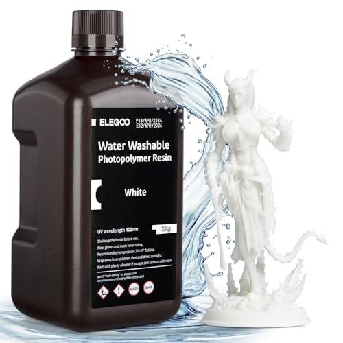 ELEGOO Wasser Waschbares 3D Drucker Resin, Water Washable UV Resin 405nm Photopolymer Harz für MSLA/DLP/LCD 3D Drucker Weiß 2000g von ELEGOO