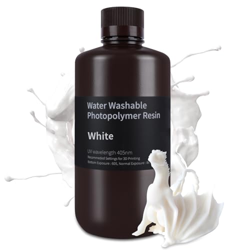 ELEGOO Resin Wasser Abwaschbar 1000g Weiß, 405nm LCD UV-Härtung 3D Drucker Resin Water Washable Resin für MSLA/LCD/DLP Resin 3D Drucker von ELEGOO