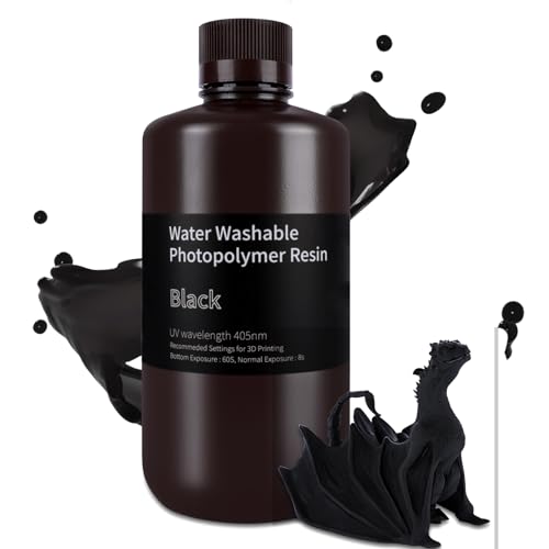 ELEGOO Resin Wasser Abwaschbar 1000g Schwarz, 405nm LCD UV-Härtung 3D Drucker Resin Water Washable Resin für MSLA/LCD/DLP Resin 3D Drucker von ELEGOO