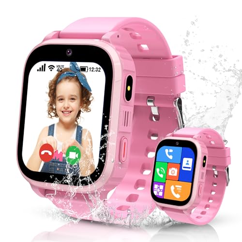 4G Smartwatch Kinder, Kinder Smartwatch mit GPS und Telefon IP68 Wasserdichte, GPS Uhr Kinder mit Videoanruf SOS Chat Schulmodus Spiel Wecker, Kinderuhr Geschenk für Mädchen und Jungen 3-14 Jahren von ELEJAFE