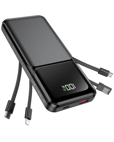 Power Bank 15000mAh mit 4 Kabeln, Powerbank USB-C 22,5W Schnelllade-Externe Handyakku, PD20W Tragbares Ladegerät mit LED-Anzeige für iPhone Samsung Huawei Outdoor Power Bank 15000mAh mit 4 Kabeln, Powerbank USB-C 22,5W Schnelllade-Externe Handyakku, PD20W Tragbares Ladegerät mit LED-Anzeige für iPhone Samsung Huawei Outdoor von ELEKZONE