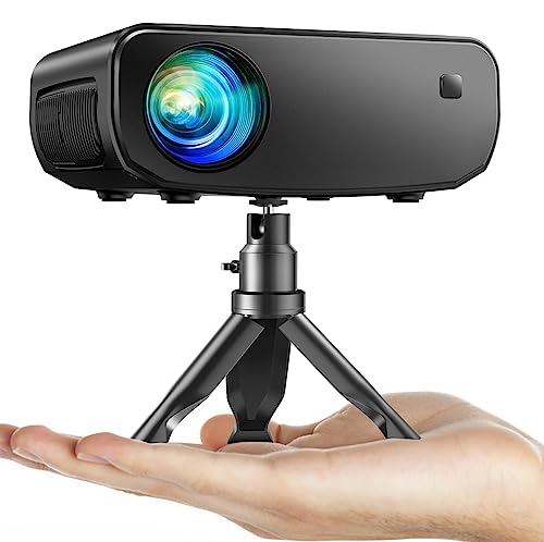 ELEPHAS 2024 WiFi Mini-Projektor, Full-HD, 1080P, 15000 Lux, tragbar, kompatibel mit iOS/Android/Smartphone/Tablet/PC/TV-Stick/USB (Stativ inklusive) von ELEPHAS