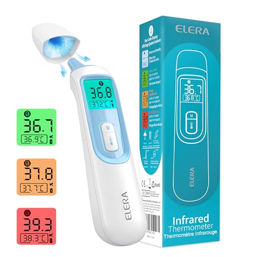 ELERA Fieberthermometer Ohr, Fieberthermometer Baby Kontaktlos mit 4 Messmodi, Fieberthermometer Digital mit Lautloser Funktion und1 Sekunde Schnelle Messung von ELERA