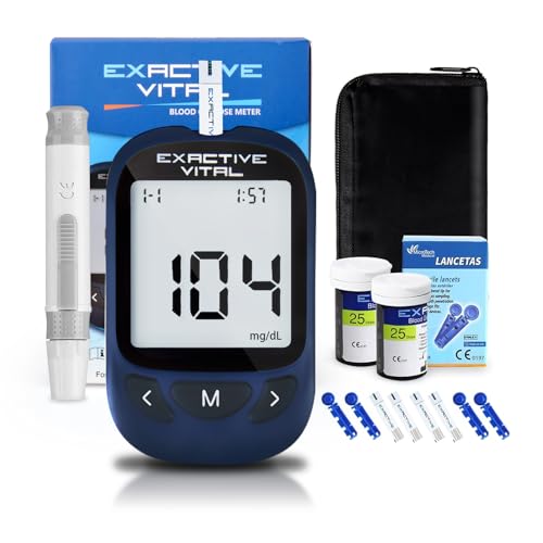 EXACTIVE VITAL Blutzuckermessgerät Set(mg/dl), Zuckermessgerät Set mit 50 Blutzuckerteststreifen und 50 Lanzetten, Blutzuckermessgeräte mit 5s Messergebnissen und 500 Speicherplätzen von ELERA