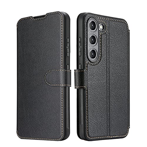 ELESNOW Schutzhülle für Samsung Galaxy S23, Premium-Leder, Brieftasche, Flip-Handyhülle, Magnetverschluss, kompatibel mit Samsung Galaxy S23 (Schwarz) von ELESNOW