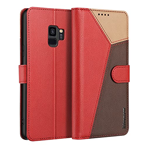 ELESNOW Handyhülle für Samsung Galaxy S9 Hülle Leder, Samsung Galaxy S8 klappbar Handytasche, Schutzhülle für Samsung Galaxy S9 Handy Hüllen (Rot/Braun/Khaki) von ELESNOW