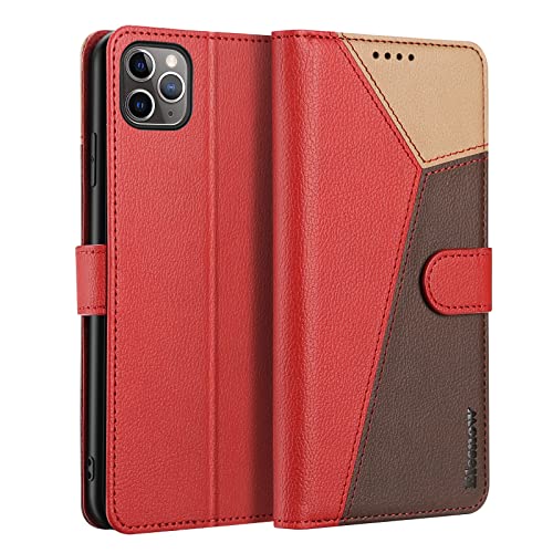 ELESNOW iPhone 11 Pro Hülle Leder - 5.8" Klapphülle mit Kartenfach, Standfunktion und Magnetverschluss (Rot/Braun/Khaki) von ELESNOW