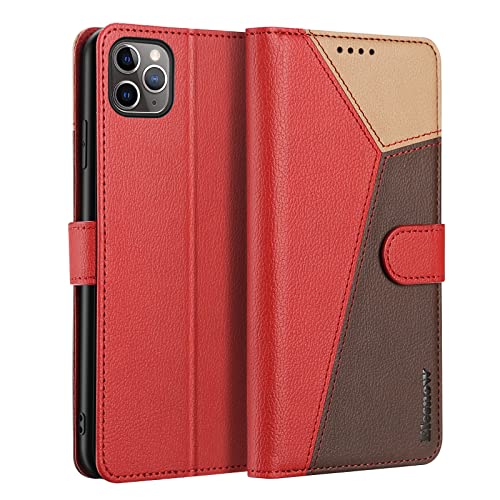 ELESNOW Handyhülle für iPhone 11 Pro Hülle Leder - 5.8", iPhone 11 Pro klappbar Handytasche, Schutzhülle für Apple iPhone 11 Pro Handy Hüllen (Rot/Braun/Khaki) von ELESNOW