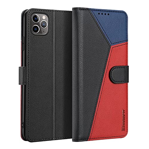 ELESNOW iPhone 11 Pro Hülle Leder - 5.8 Zoll, Flip Case mit Ständer, Magnetisch, Schwarz/Rot/Blau von ELESNOW