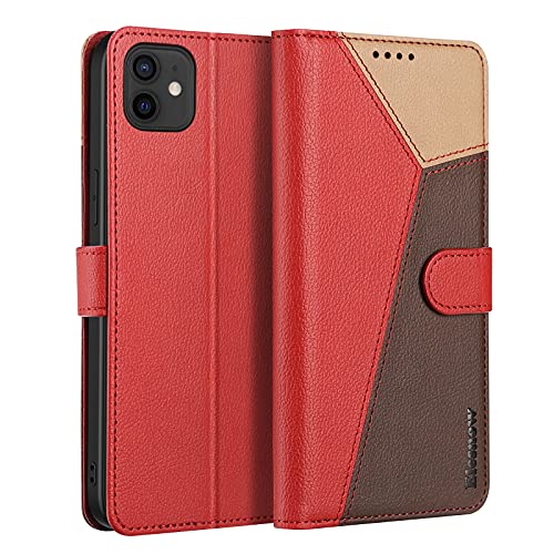 ELESNOW Handyhülle für iPhone 12 / iPhone 12 Pro Hülle Leder - 6.1", iPhone 12 / iPhone 12 Pro klappbar Handytasche, Schutzhülle für Apple iPhone 12 / iPhone 12 Pro Handy Hüllen (Rot) von ELESNOW