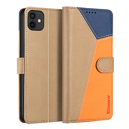 ELESNOW Handyhülle für iPhone 12 Mini Hülle Leder - 5.4", iPhone 12 Mini klappbar Handytasche, Schutzhülle für Apple iPhone 12 Mini Handy Hüllen (Khaki) von ELESNOW