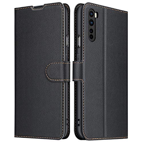 ELESNOW Hülle für OnePlus Nord, Premium Leder Flip Schutzhülle Tasche Handyhülle mit [ Magnetverschluss, Kartenfach, Standfunktion ] für OnePlus Nord (Schwarz) von ELESNOW