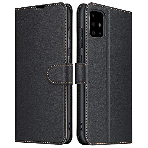 ELESNOW Hülle für Samaung Galaxy A51, Premium PU Leder Flip Wallet Schutzhülle Tasche Handyhülle für Samaung Galaxy A51 (Schwarz) von ELESNOW