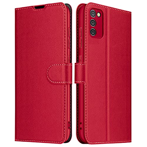 ELESNOW Hülle für Samsung Galaxy A02S, Premium Leder Klappbar Wallet Schutzhülle Tasche Handyhülle mit [Magnetisch, Kartenfach, Standfunktion] für Samsung Galaxy A02S (Rot) von ELESNOW
