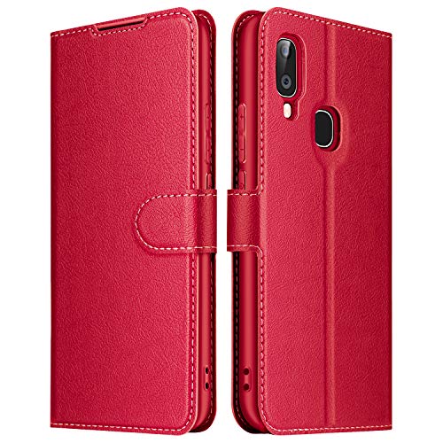 ELESNOW Hülle für Samsung Galaxy A20e, Premium Leder Flip Schutzhülle Tasche Handyhülle mit [ Magnetverschluss, Kartenfach, Standfunktion ] für Samsung Galaxy A20e (Rot) von ELESNOW