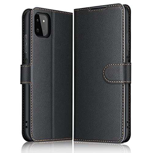 ELESNOW für Samsung Galaxy A22 5G Hülle, Premium Leder Klappbar Wallet Schutzhülle Tasche Handyhülle mit [Magnetisch, Kartenfach, Standfunktion] für Samsung Galaxy A22 5G (Schwarz) von ELESNOW