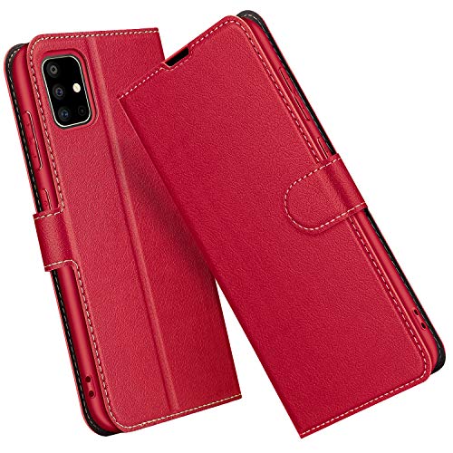 ELESNOW Hülle für Samsung Galaxy A51, Premium PU Leder Flip Wallet Schutzhülle Tasche Handyhülle für Samsung Galaxy A51 (Rot) von ELESNOW