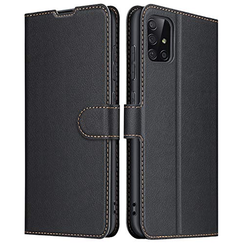 ELESNOW Hülle für Samsung Galaxy A71, Premium Leder Klappbar Wallet Schutzhülle Tasche Handyhülle mit [ Magnetisch, Kartenfach, Standfunktion ] für Samsung Galaxy A71 (Schwarz) von ELESNOW