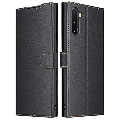 ELESNOW Hülle für Samsung Galaxy Note 10, PU Leder Flip Wallet Schutzhülle Tasche Handyhülle für Samsung Galaxy Note 10 (Schwarz) von ELESNOW