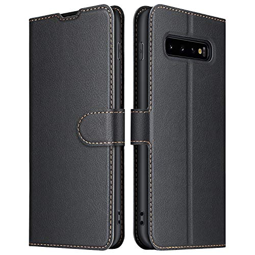 ELESNOW Hülle für Samsung Galaxy S10, Premium Leder Klappbar Wallet Schutzhülle Tasche Handyhülle für Samsung Galaxy S10 (Schwarz) von ELESNOW