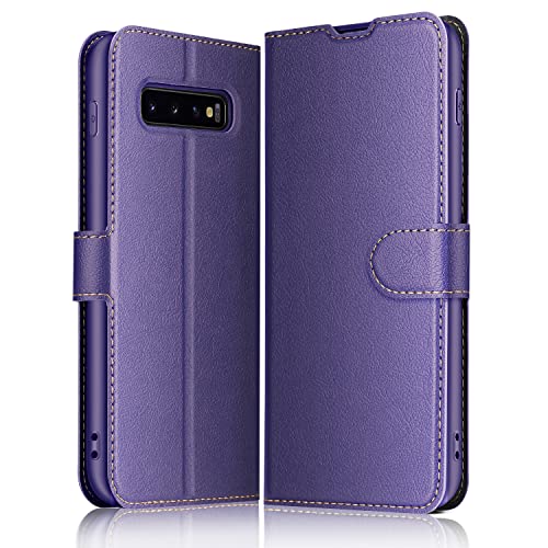 ELESNOW Hülle für Samsung Galaxy S10, Premium Leder Klappbar Wallet Schutzhülle Tasche Handyhülle mit [Magnetisch, Kartenfach, Standfunktion] für Samsung Galaxy S10 (Lila) von ELESNOW