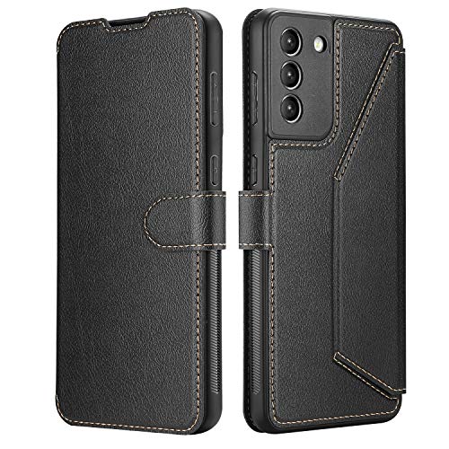 ELESNOW Hülle für Samsung Galaxy S21+ Plus, Leder Handyhülle Klappbar Wallet Schutzhülle Tasche Etui mit [Magnetisch, Kartenfach, Standfunktion] case für Samsung Galaxy S21+ Plus (Schwarz) von ELESNOW