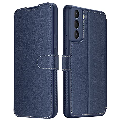 ELESNOW Hülle für Samsung Galaxy S22 5G, Premium PU Leder Flip Schutzhülle Tasche Handyhülle mit [Magnetisch, Kartenfach, Standfunktion] für Samsung Galaxy S22 5G (Blau) von ELESNOW