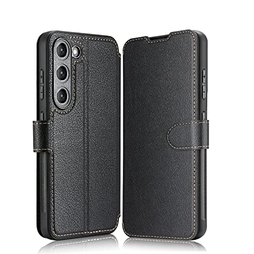 ELESNOW Hülle für Samsung Galaxy S23 5G, Premium PU Leder Klappbar Wallet Schutzhülle Tasche Handyhülle mit [Magnetisch, Kartenfach, Standfunktion] für Samsung Galaxy S23 5G (Schwarz) von ELESNOW