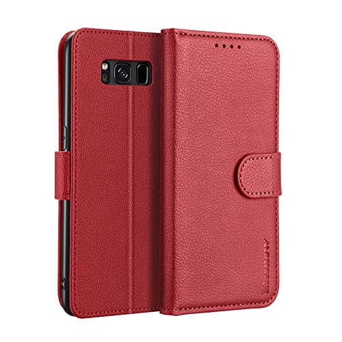 ELESNOW Hülle für Samsung Galaxy S8, Klappbar Flip Leder Hülle mit Kartenfach Ständer Handyhülle Magnetisch Schutzhülle für Samsung Galaxy S8 (Rot) von ELESNOW