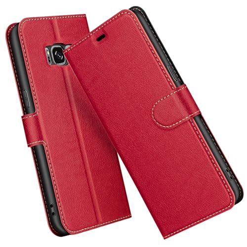 ELESNOW Hülle für Samsung Galaxy S8, Premium Leder Klappbar Wallet Schutzhülle Tasche Handyhülle mit [Magnetisch, Kartenfach, Standfunktion] für Samsung Galaxy S8 (Rot) von ELESNOW