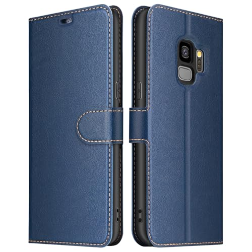 ELESNOW Hülle für Samsung Galaxy S9, Premium Leder Flip Wallet Schutzhülle Tasche Handyhülle für Samsung Galaxy S9 (Blau) von ELESNOW