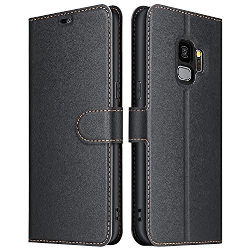 ELESNOW Hülle für Samsung Galaxy S9, Premium PU Leder Flip Wallet Schutzhülle Tasche Handyhülle für Samsung Galaxy S9 (Schwarz) von ELESNOW