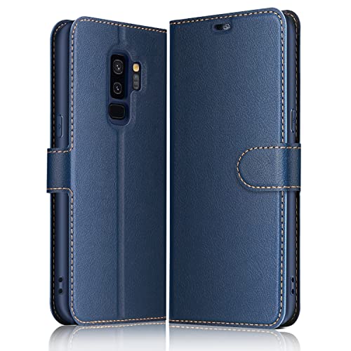 ELESNOW Hülle für Samsung Galaxy S9 Plus, Premium Leder Flip Schutzhülle Tasche Handyhülle mit [ Magnetverschluss, Kartenfach, Standfunktion ] für Samsung Galaxy S9 Plus (Blau) von ELESNOW