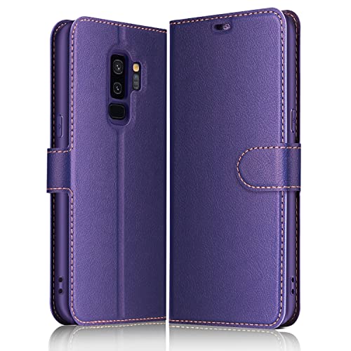 ELESNOW Hülle für Samsung Galaxy S9 Plus, Premium Leder Klappbar Wallet Schutzhülle Tasche Handyhülle mit [Magnetisch, Kartenfach, Standfunktion] für Samsung Galaxy S9 Plus (Lila) von ELESNOW