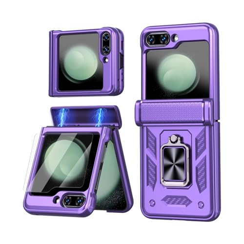 ELESNOW Hülle für Samsung Galaxy Z Flip 6 Handyhülle mit Scharnierschutz & Displayschutzfolie, Drehbarer Ring Ständer Robuste Rüstung Stoßfest Schutzhülle Case für Samsung Galaxy Z Flip6 5G (Lila) ELESNOW Hülle für Samsung Galaxy Z Flip 6 Handyhülle mit Scharnierschutz & Displayschutzfolie, Drehbarer Ring Ständer Robuste Rüstung Stoßfest Schutzhülle Case für Samsung Galaxy Z Flip6 5G (Lila) von ELESNOW