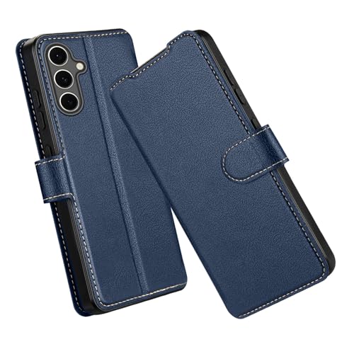 ELESNOW Hülle für Samsung S24 FE, PU Leder Klappbar Wallet Handyhülle Schutzhülle Tasche mit Kartenfach, RFID Blocking, Standfunktion, Magnetisch für Samsung Galaxy S24 FE 5G Hüllen (Blau) von ELESNOW
