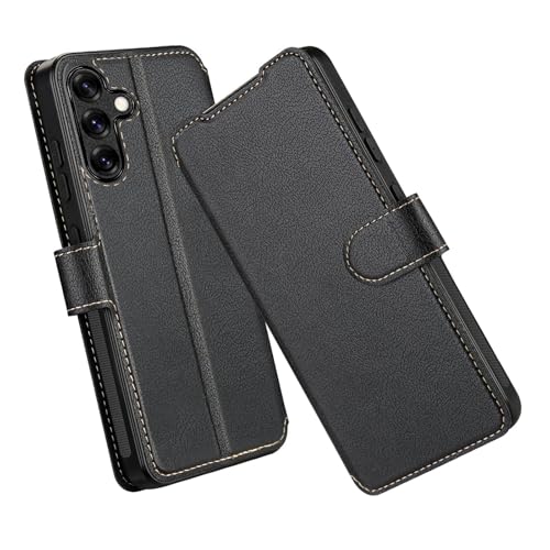 ELESNOW Hülle für Samsung S25, PU Leder Klappbar Wallet Handyhülle Schutzhülle Tasche mit Kartenfach, RFID Blocking, Standfunktion, Magnetisch für Samsung Galaxy S25 5G Hüllen (Schwarz) von ELESNOW