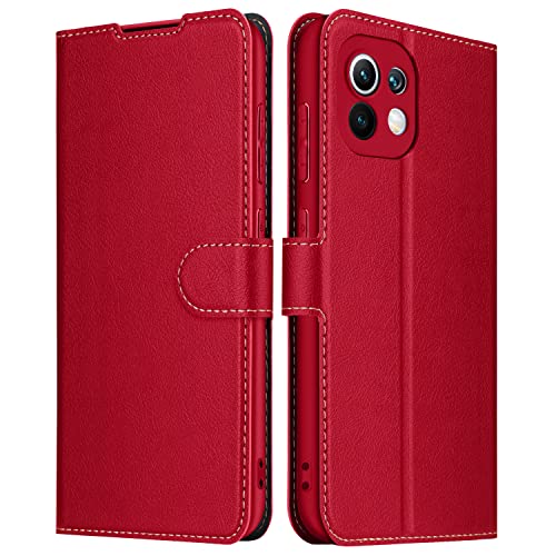 ELESNOW Hülle für Xiaomi Mi 11, Premium Leder Klappbar Wallet Schutzhülle Tasche Handyhülle mit [ Magnetisch, Kartenfach, Standfunktion ] für Xiaomi Mi 11 (Rot) von ELESNOW