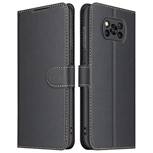 ELESNOW Hülle für Xiaomi Poco X3 NFC/Poco X3 Pro, Premium Leder Flip Schutzhülle Tasche Handyhülle mit [ Magnetverschluss, Kartenfach, Standfunktion ] für Xiaomi Poco X3 NFC (Schwarz) von ELESNOW