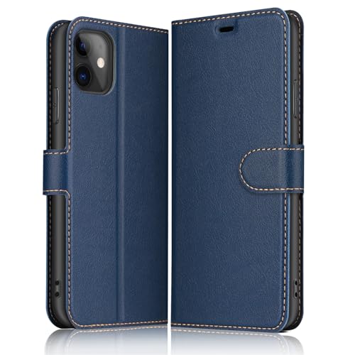 ELESNOW Hülle für iPhone 11, Premium Leder Klappbar Wallet Schutzhülle Tasche Handyhülle mit [Magnetisch, Kartenfach, Standfunktion] für Apple iPhone 11-6.1" (Blau) von ELESNOW