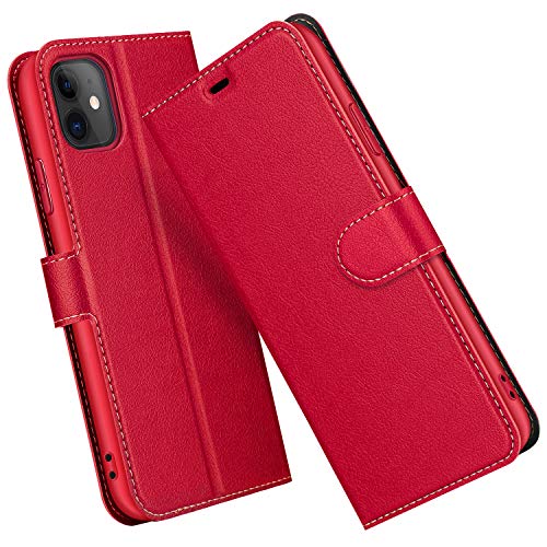 ELESNOW Hülle für iPhone 11, Premium PU Leder Klappbar Wallet Schutzhülle Tasche Handyhülle mit [Magnetisch, Kartenfach, Standfunktion] für Apple iPhone 11-6.1" (Rot) von ELESNOW
