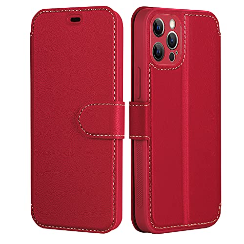 ELESNOW Hülle für iPhone 12 Pro Max - 6,7 Zoll, Premium Leder Wallet Flip Case Cover Magnetverschluss Kompatibel mit Apple iPhone 12 Pro Max (Rot) von ELESNOW