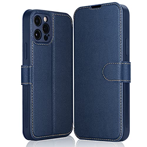 ELESNOW Hülle für iPhone 13 Pro - 6.1", Premium Leder Klappbar Wallet Schutzhülle Tasche Handyhülle mit [Magnetisch, Kartenfach, Standfunktion] für Apple iPhone 13 Pro (Blau) von ELESNOW