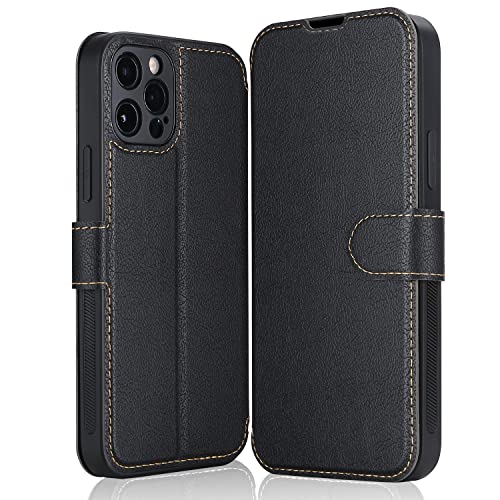 ELESNOW Hülle für iPhone 13 Pro - 6.1", Premium Leder Klappbar Wallet Schutzhülle Tasche Handyhülle mit [Magnetisch, Kartenfach, Standfunktion] für Apple iPhone 13 Pro (Schwarz) von ELESNOW