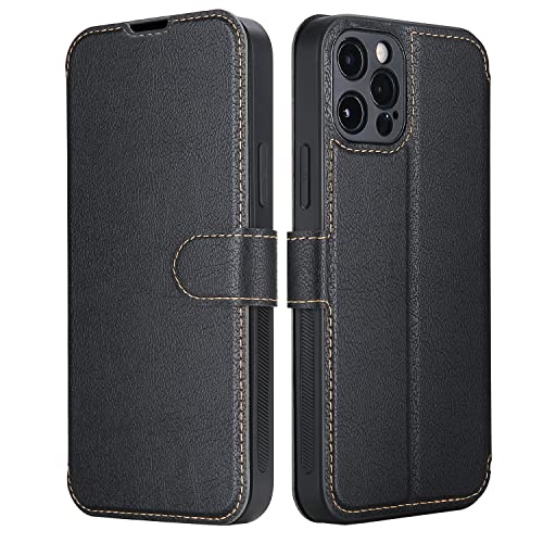 ELESNOW Hülle für iPhone 13 Pro Max - 6.7",Premium Leder Brieftasche Flip Handyhülle Cover Magnetverschluss Kompatibel mit Apple iPhone 13 Pro Max (Schwarz) von ELESNOW