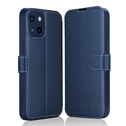 ELESNOW Hülle für iPhone 14-6.1", Premium PU Leder Klappbar Wallet Schutzhülle Tasche Handyhülle mit [Magnetisch, Kartenfach, Standfunktion] für Apple iPhone 14 (Blau) von ELESNOW